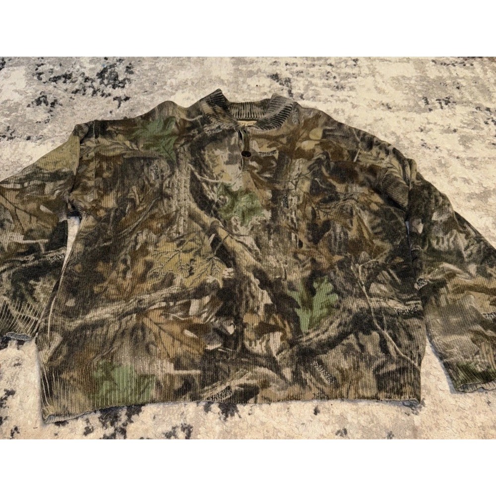 Vintage Saf T Bak Advantage Camouflage Henley Sweater Sz XL X-large Men Hunting